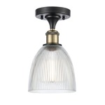 Castile Semi Flush Ceiling Light - Black / Antique Brass / Clear