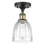 Brookfield Semi Flush Ceiling Light - Black / Antique Brass / Clear