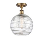 Deco Swirl Semi Flush Ceiling Light - Brushed Brass / Clear
