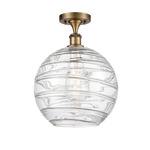 Deco Swirl Semi Flush Ceiling Light - Brushed Brass / Clear