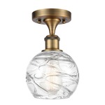 Deco Swirl Semi Flush Ceiling Light - Brushed Brass / Clear