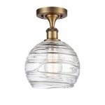 Deco Swirl Semi Flush Ceiling Light - Brushed Brass / Clear