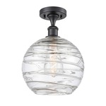 Deco Swirl Semi Flush Ceiling Light - Matte Black / Clear