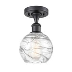 Deco Swirl Semi Flush Ceiling Light - Matte Black / Clear