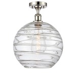 Deco Swirl Semi Flush Ceiling Light - Polished Nickel / Clear