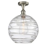 Deco Swirl Semi Flush Ceiling Light - Brushed Satin Nickel / Clear