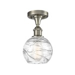 Deco Swirl Semi Flush Ceiling Light - Brushed Satin Nickel / Clear