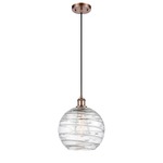 Athens Deco Swirl Cord Hung Pendant - Antique Copper / Clear