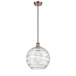 Athens Deco Swirl Cord Hung Pendant - Antique Copper / Clear