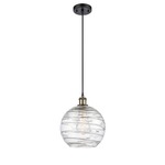 Athens Deco Swirl Cord Hung Pendant - Black / Antique Brass / Clear