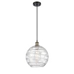 Athens Deco Swirl Cord Hung Pendant - Black / Antique Brass / Clear