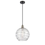 Deco Swirl Pendant - Black / Antique Brass / Clear