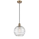 Athens Deco Swirl Cord Hung Pendant - Brushed Brass / Clear