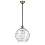 Athens Deco Swirl Cord Hung Pendant - Brushed Brass / Clear