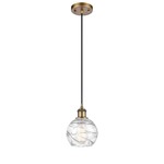Athens Deco Swirl Cord Hung Pendant - Brushed Brass / Clear