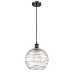 Athens Deco Swirl Cord Hung Pendant - Matte Black / Clear