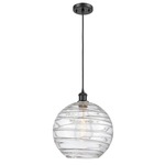 Athens Deco Swirl Cord Hung Pendant - Matte Black / Clear