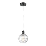 Athens Deco Swirl Cord Hung Pendant - Matte Black / Clear