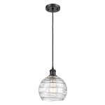 Athens Deco Swirl Cord Hung Pendant - Matte Black / Clear