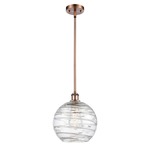 Athens Deco Swirl Stem Hung Pendant - Antique Copper / Clear