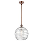 Athens Deco Swirl Stem Hung Pendant - Antique Copper / Clear