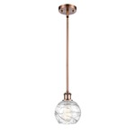 Athens Deco Swirl Stem Hung Pendant - Antique Copper / Clear