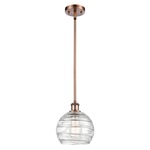 Athens Deco Swirl Stem Hung Pendant - Antique Copper / Clear