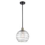 Athens Deco Swirl Stem Hung Pendant - Black / Antique Brass / Clear