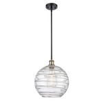 Athens Deco Swirl Stem Hung Pendant - Black / Antique Brass / Clear