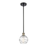 Athens Deco Swirl Stem Hung Pendant - Black / Antique Brass / Clear