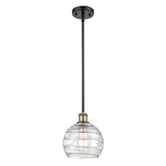 Athens Deco Swirl Stem Hung Pendant - Black / Antique Brass / Clear