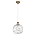 Athens Deco Swirl Stem Hung Pendant - Brushed Brass / Clear