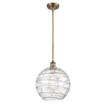 Athens Deco Swirl Stem Hung Pendant - Brushed Brass / Clear