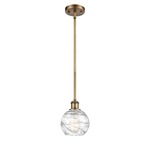 Athens Deco Swirl Stem Hung Pendant - Brushed Brass / Clear