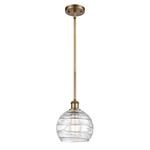 Athens Deco Swirl Stem Hung Pendant - Brushed Brass / Clear
