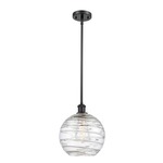 Athens Deco Swirl Stem Hung Pendant - Matte Black / Clear