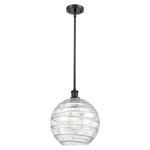 Athens Deco Swirl Stem Hung Pendant - Matte Black / Clear