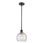 Athens Deco Swirl Stem Hung Pendant - Matte Black / Clear