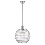 Athens Deco Swirl Stem Hung Pendant - Polished Chrome / Clear