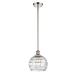 Athens Deco Swirl Stem Hung Pendant - Polished Nickel / Clear