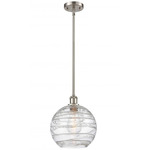 Athens Deco Swirl Stem Hung Pendant - Brushed Satin Nickel / Clear