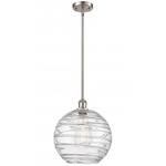 Athens Deco Swirl Stem Hung Pendant - Brushed Satin Nickel / Clear