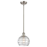 Athens Deco Swirl Stem Hung Pendant - Brushed Satin Nickel / Clear