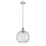 Athens Deco Swirl Stem Hung Pendant - White / Polished Chrome / Clear