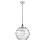 Athens Deco Swirl Stem Hung Pendant - White / Polished Chrome / Clear