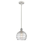 Athens Deco Swirl Stem Hung Pendant - White / Polished Chrome / Clear