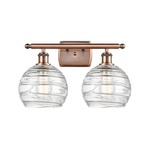 Deco Swirl Bathroom Vanity Light - Antique Copper / Clear