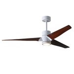 Super Janet Ceiling Fan with Light - Gloss White / Walnut Tone