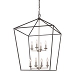 Tapered Lantern Foyer Pendant - Black / Brushed Nickel