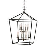 Tapered Lantern Foyer Pendant - Polished Chrome / Black